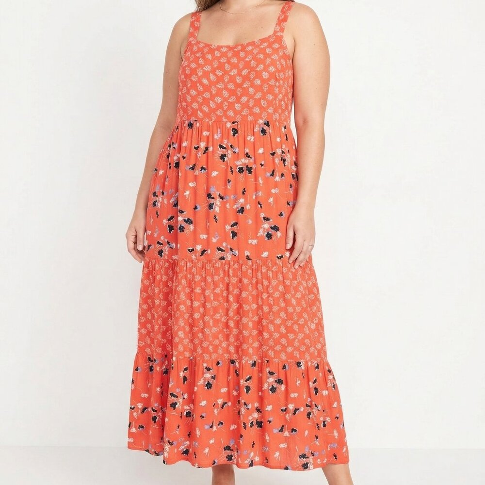Terra & Sky Dress Maxi Peasant Festival Tiered Sleeveless Boho Orange 2X